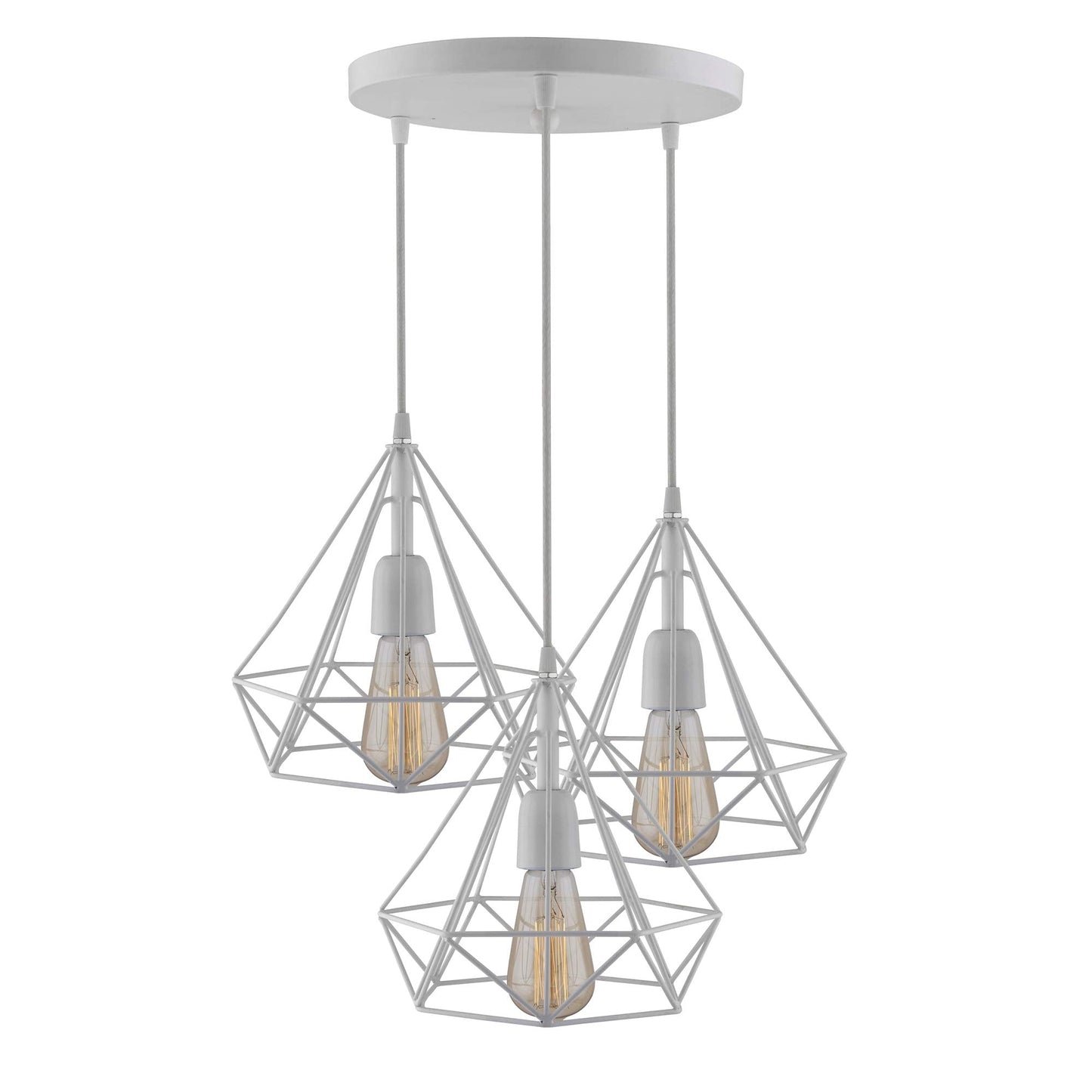Homesake® 3-lights Round Cluster Chandelier White Diamond Hanging Pendant Light with Braided Cord