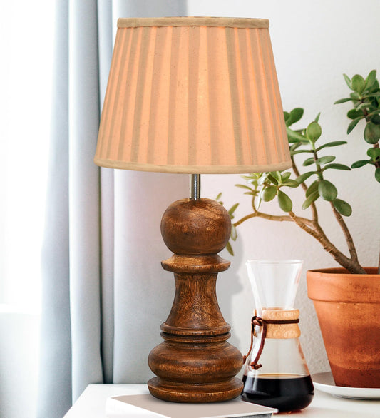 Chess Decorative Bedside Table Desk Lamp Linen Frilled Shade for Décor, Accent Light, Gameroom, Kids', Living Room, Bedroom, Handmade Wooden, Bishop