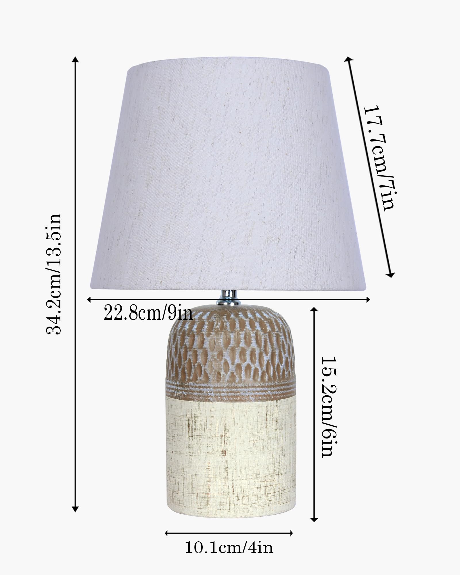 Homesake® Modern Ceramic Table Lamp with Fabric Shade, Minimal Bedside Lamp for Living Room & Bedroom, Brown Carved Honeycomb Pattern, Khadi Frill,