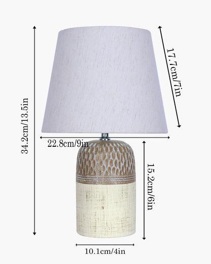 Homesake® Modern Ceramic Table Lamp with Fabric Shade, Minimal Bedside Lamp for Living Room & Bedroom, Brown Carved Honeycomb Pattern, Khadi Frill,