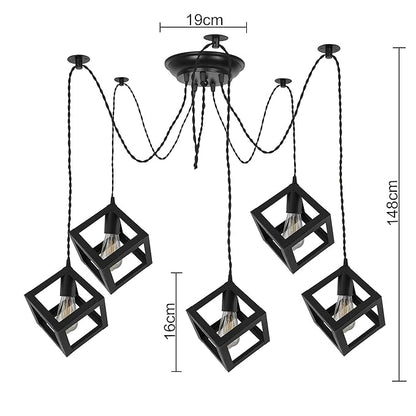 Spider Chandelier Cube Lamp, Vintage Edison Style E 27 Adjustable DIY Ceiling Pendant Light, E27 Rustic Cluster Hanging Light(1.25 M, Black Twisted Wire)
