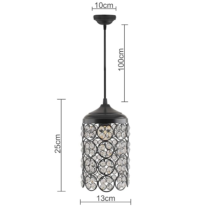 Matt black Crystal hanging lantern light, ceiling light, Nordic E27 pendant