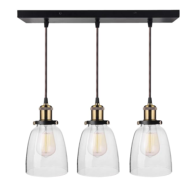 3-Lights Linear Cluster Chandelier Modern Bell Glass Shade Hanging Light, Antique  Socket, E27 Holder, Decorative, Black, URBAN Retro, Nordic Style