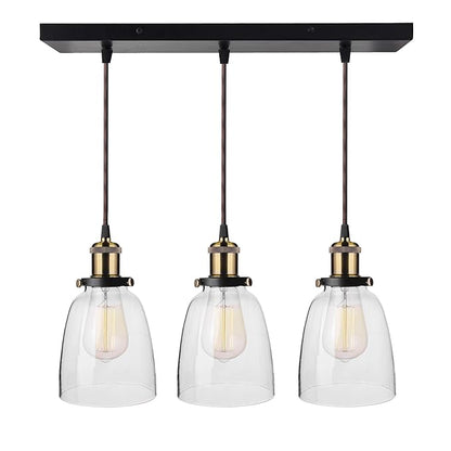 3-Lights Linear Cluster Chandelier Modern Bell Glass Shade Hanging Light, Antique  Socket, E27 Holder, Decorative, Black, URBAN Retro, Nordic Style