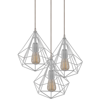 Homesake® 3-lights Round Cluster Chandelier White Diamond Hanging Pendant Light with Braided Cord