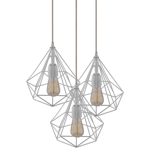 Homesake® 3-lights Round Cluster Chandelier White Diamond Hanging Pendant Light with Braided Cord