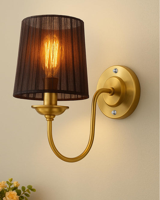 Homesake® Antique Brass Wall Sconces Lighting Fixture, E27 Industrial Vintage Gold Wall Light Lamp Bathroom Decor for Bedroom Living Room, Fabric Shade, Golden
