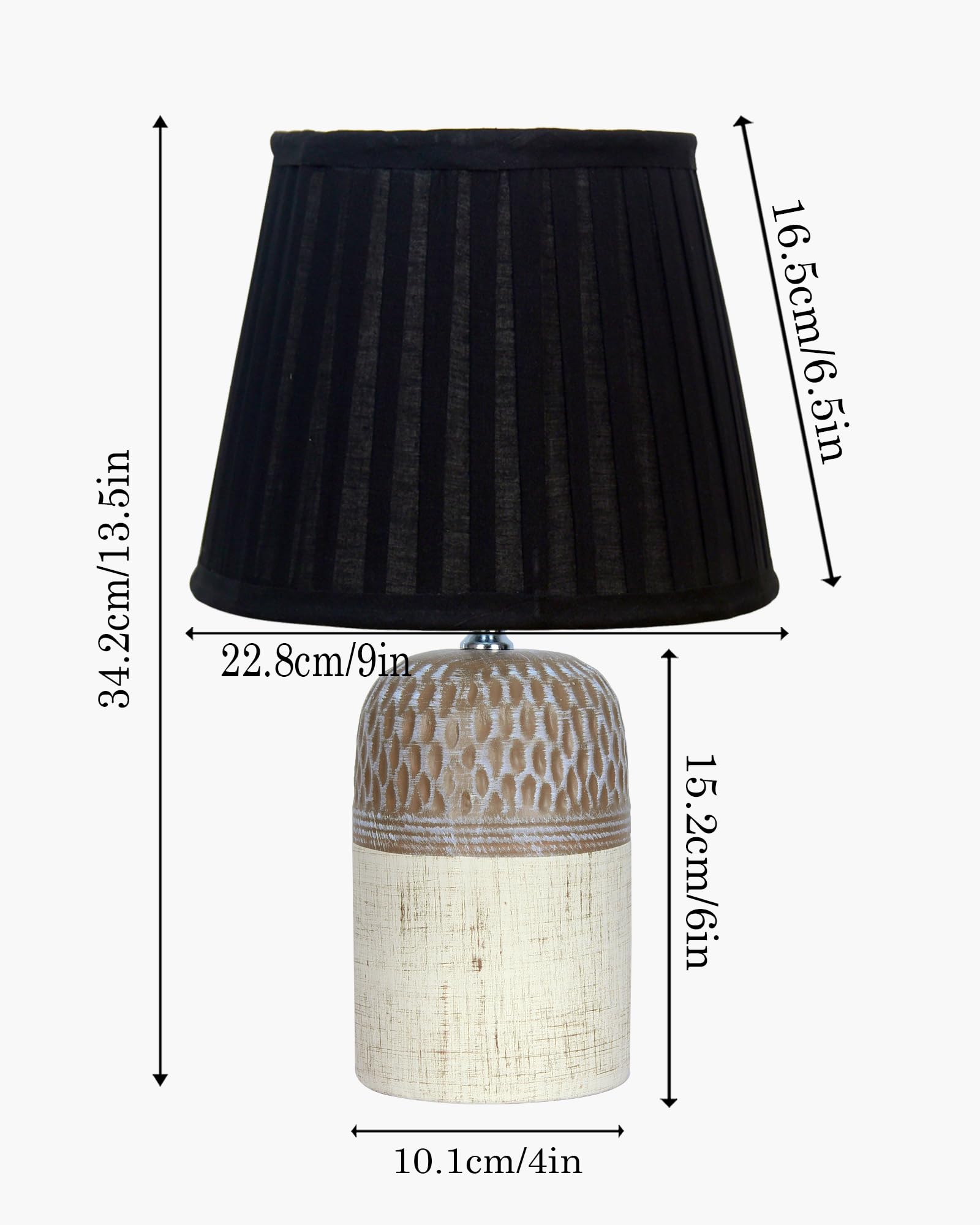 Homesake® Modern Ceramic Table Lamp with Fabric Shade, Minimal Bedside Lamp for Living Room & Bedroom, Brown Carved Honeycomb Pattern, Khadi Frill,