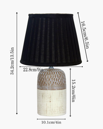 Homesake® Modern Ceramic Table Lamp with Fabric Shade, Minimal Bedside Lamp for Living Room & Bedroom, Brown Carved Honeycomb Pattern, Khadi Frill,