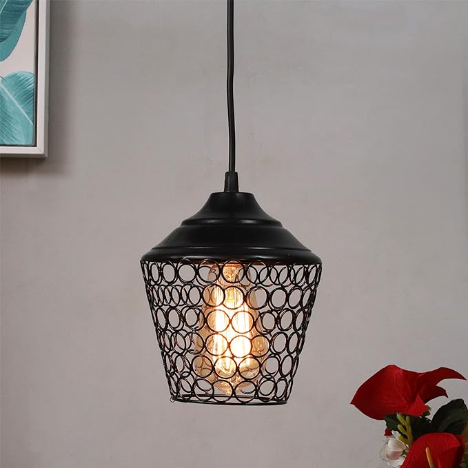 Matt black Crystal hanging lantern light, ceiling light, Nordic E27 pendant