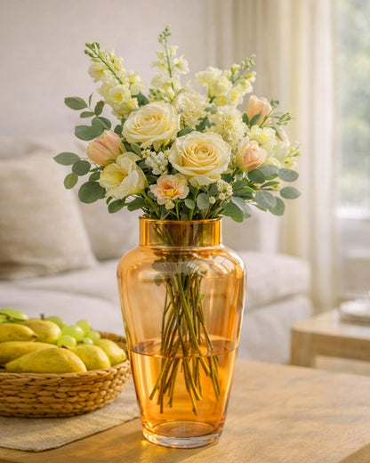 Pitcher Flower Vase for Flower Plants Glass Vase Pot for Living Room Home Decor Dining Table Decoration Water Plants Bedroom Hall Aesthetic House Warming Gift, Classic Urn, Amber Gold