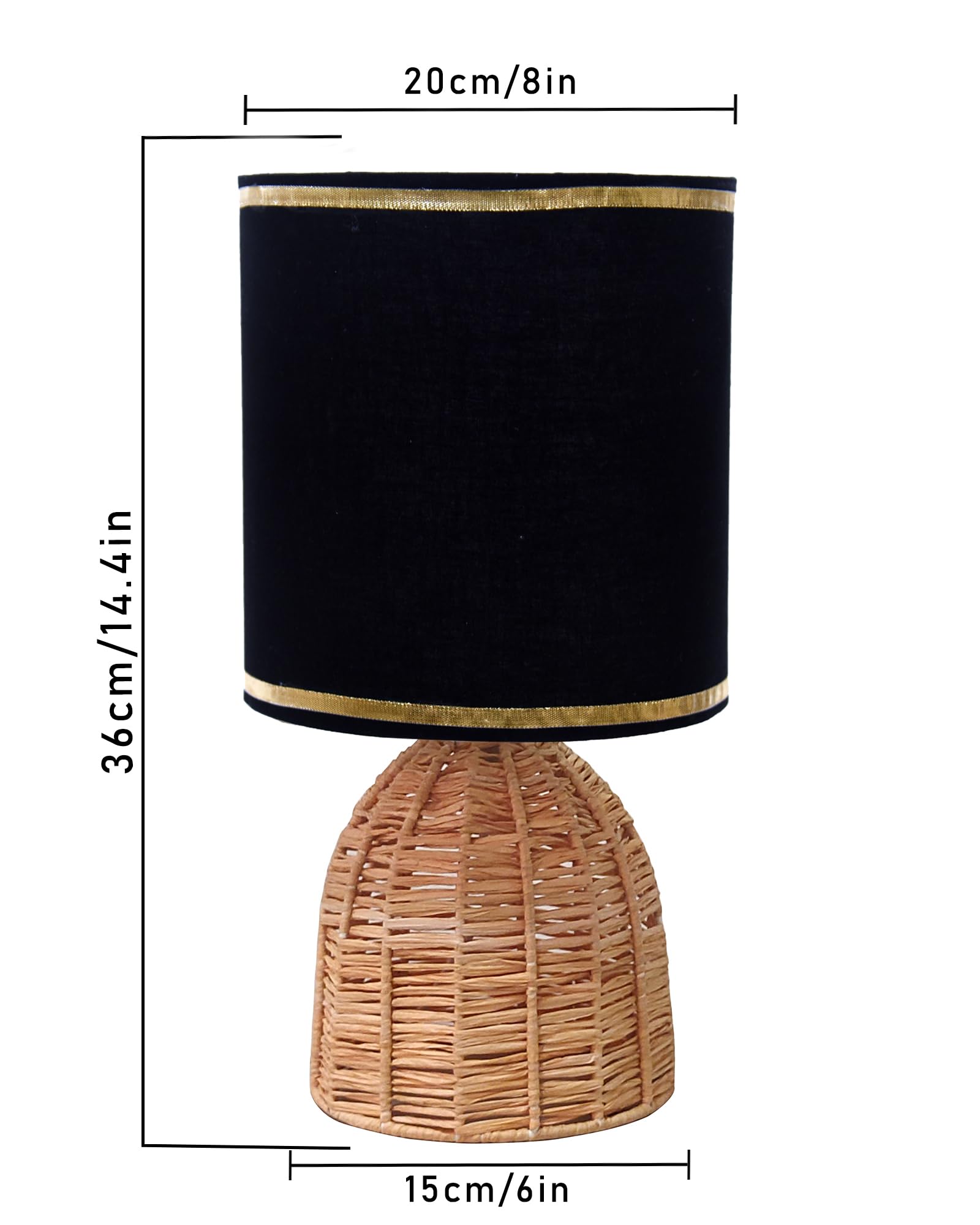 Homesake® Raffia Rattan Table Lamp with Fabric Shade, Small Nightstand Lamp, Natural Wicker Bedside Lamp for Bedroom, Living Room, Study & Home Décor, Livra Collection | E27 Holder