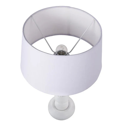 Eureka Polka White Wood Table Lamp with White Drum Shade for Living Room, Home Decor, Bedroom