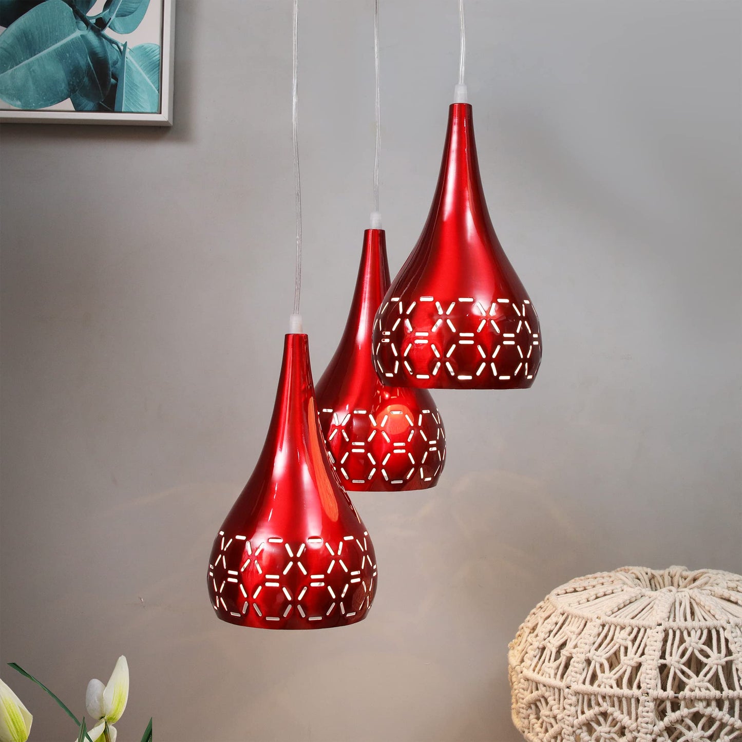 Homesake® 3-Lights Cluster With Glossy Spining Cross-Cut Hanging pendant Lamp, Ceiling Light, E27 Holder, Decorative, White, URBAN Retro, Nordic Style, LED/Filament ( 3-Lights Round)