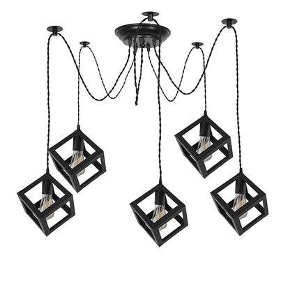 Spider Chandelier Cube Lamp, Vintage Edison Style E 27 Adjustable DIY Ceiling Pendant Light, E27 Rustic Cluster Hanging Light(1.25 M, Black Twisted Wire)