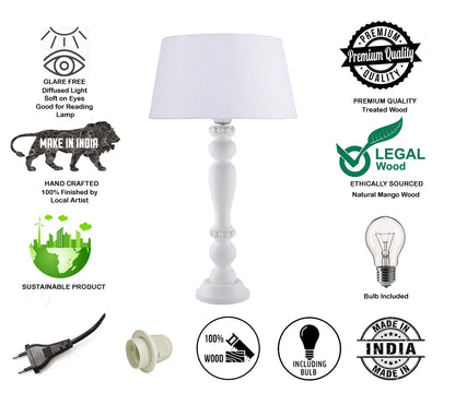 Homesake® Eureka Polka White Wood Table Lamp with White Drum Shade for Living Room, Home Decor, Bedroom
