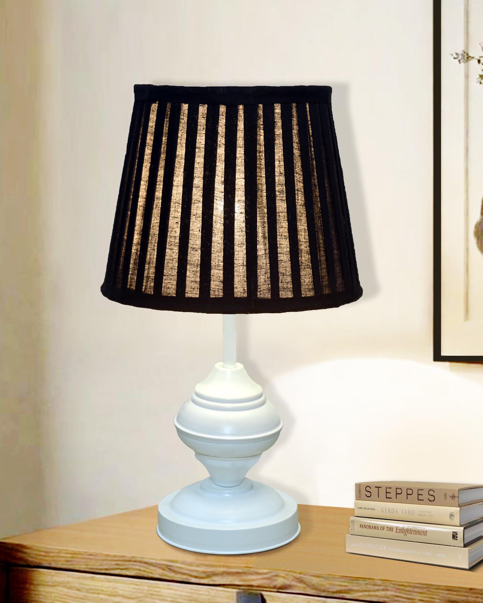 Farmhouse Matt Table Lamp for Bedroom, White Modern Bedside Lamps for Living Room, Rustic Table Light for Night Stands, Dorm, Office, Home Décor Fabric Shade, E27 holder, Urn, Iris Cone