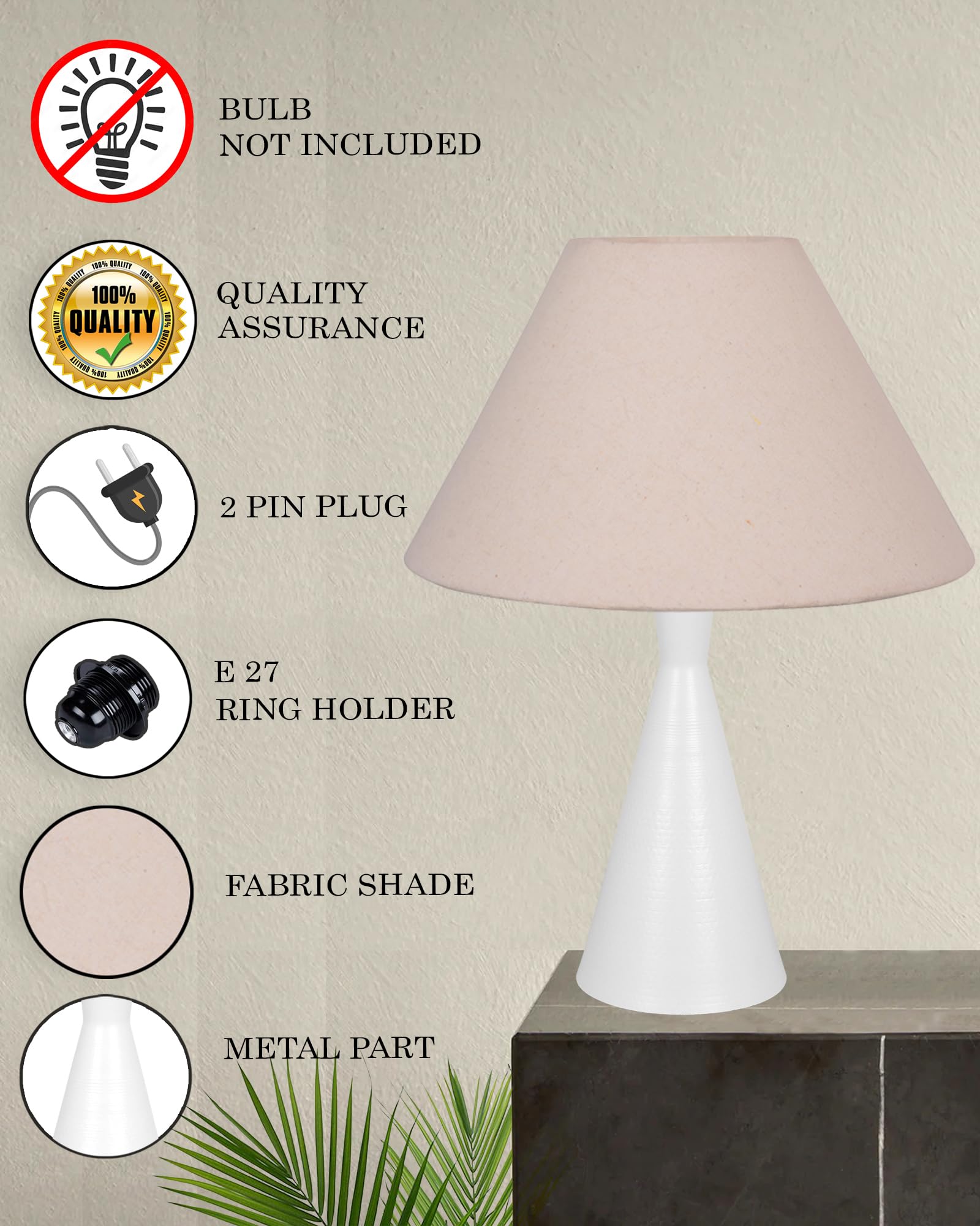 Bedside Table Lamp, Matt Black Metal Modern Lamp with Fabric Shade, Simple Side Lamp for Living Room,Bedroom,Home,Office Working, White Cone, Turquoise Shade