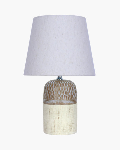 Homesake® Modern Ceramic Table Lamp with Fabric Shade, Minimal Bedside Lamp for Living Room & Bedroom, Brown Carved Honeycomb Pattern, Khadi Frill,