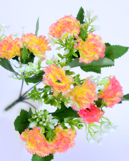 Homesake® Artificial Carnation Flowers with Greenery, Faux Floral Bouquet for Home Decor, Table Centerpiece, Living Room, or Gift, Pot Not Included, Realistic Silk Flowers Arrangement, Yellow