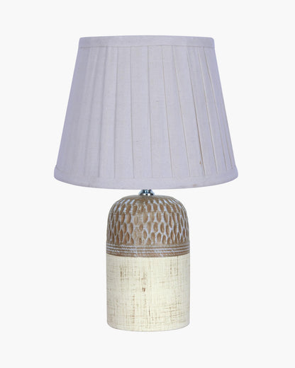 Homesake® Modern Ceramic Table Lamp with Fabric Shade, Minimal Bedside Lamp for Living Room & Bedroom, Brown Carved Honeycomb Pattern, Khadi Frill,