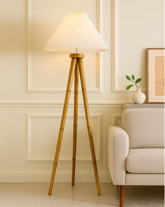 Wood Tripod Floor Lamp, Mid Century Standing Lamp, E27 Lamp Base, With shade Modern Design Floor Reading Lamp for Living Room Bedroom, Study Room and Office