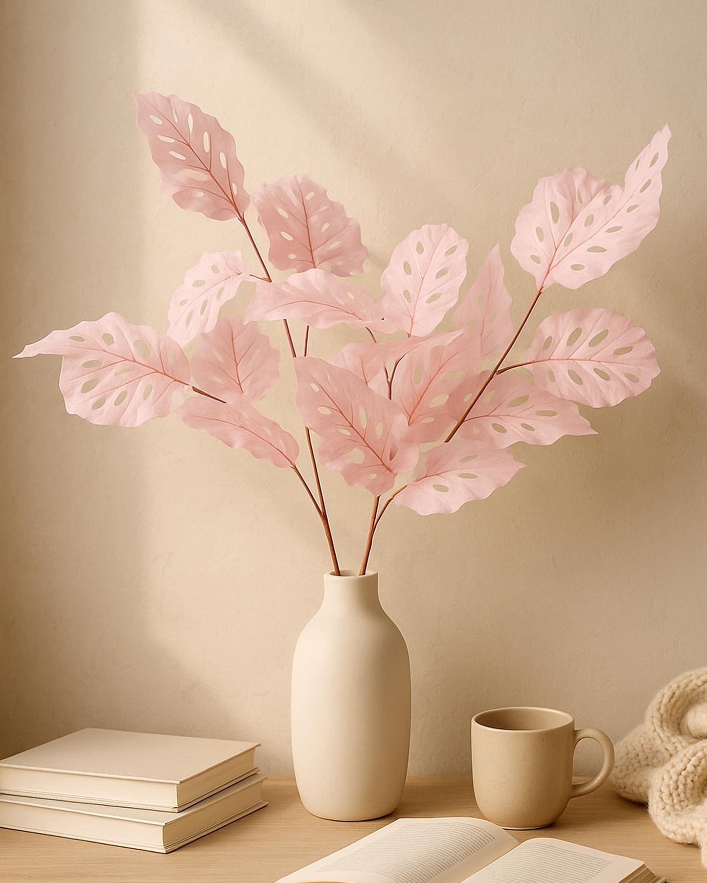 Homesake® Faux Long Monstera Leaf Stems, Set of 2 Artificial Branches with 5 Sticks Each, Pot Not Included, Decorative Plant for Vase, Tabletop, Living Room, Home Décor, Green