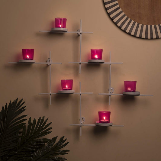 Homesake® White Scorching Ladder with Six Votive, Wall Hanging Candle Tealight Holder, Set of 2