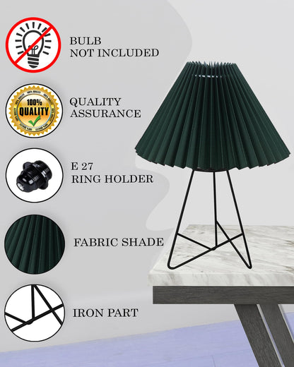 Homesake® Retro Matt Black Table Lamp, Iron Tripod Base, E27 Bulb Holder, Lamps for Bedroom, Bedside, Living Room, Study, Desk, Warm Night Lamp, Light, Pleated Fabricc