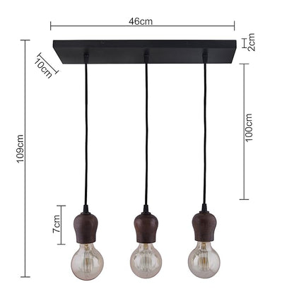 3-lights Linear Cluster Chandelier Edison Filament Wooden Bubble holder hanging Pendant Light, kitchen area and dining room light