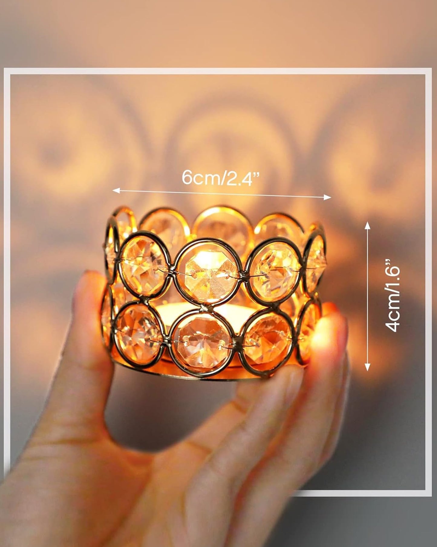 Crystal Tealight Candle Holder Votives Bowl Candle Holders for Home Decoration, Diya Diwali Decoration Lights Centerpieces for Wedding Home Party Table Decoration, Gold, Pack of 6 & 10