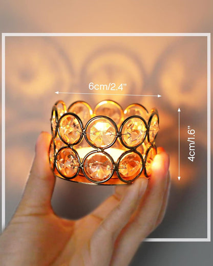 Crystal Tealight Candle Holder Votives Bowl Candle Holders for Home Decoration, Diya Diwali Decoration Lights Centerpieces for Wedding Home Party Table Decoration, Gold, Pack of 6 & 10