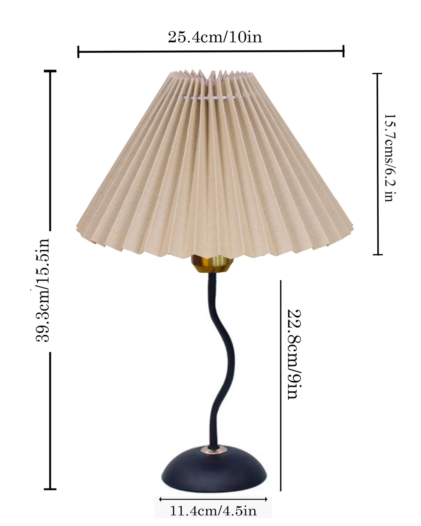Homesake® Matt Black Twister Small Table Lamp, Modern Bedside Nightstand, Lamps | Desk Accessories | Metal Base for Bedroom, Home Office, Living Room, Kids Dorm, E27 Holder, Pleated