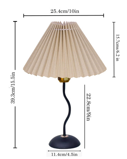 Homesake® Matt Black Twister Small Table Lamp, Modern Bedside Nightstand, Lamps | Desk Accessories | Metal Base for Bedroom, Home Office, Living Room, Kids Dorm, E27 Holder, Pleated