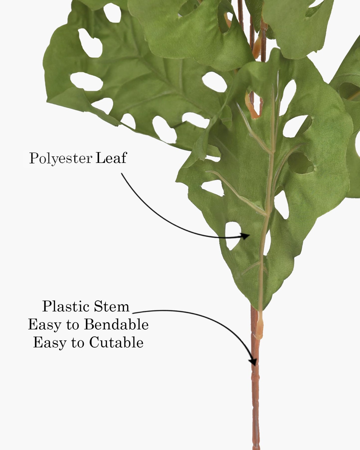 Homesake® Faux Long Monstera Leaf Stems, Set of 2 Artificial Branches with 5 Sticks Each, Pot Not Included, Decorative Plant for Vase, Tabletop, Living Room, Home Décor, Green