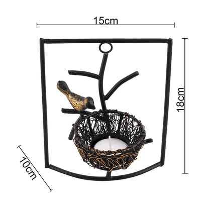 Homesake® Decorative Wall Bird with Nest Leaf Tealight Holder, Antique Metal Wall Scone Candle Holder, Wall Decoration for Living Room Bedroom