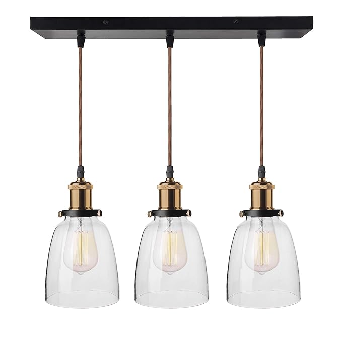 3-Lights Linear Cluster Chandelier Modern Bell Glass Shade Hanging Light, Antique  Socket, E27 Holder, Decorative, Black, URBAN Retro, Nordic Style