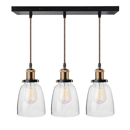 3-Lights Linear Cluster Chandelier Modern Bell Glass Shade Hanging Light, Antique  Socket, E27 Holder, Decorative, Black, URBAN Retro, Nordic Style