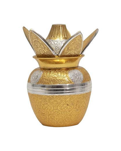 Brass Kalash Lota with Leaf with Brass Coconut for Pooja Temple, Decorative Kalash for Wedding, Brass kalasam for Gift, Pooja Items for Home, Housewarming Gift