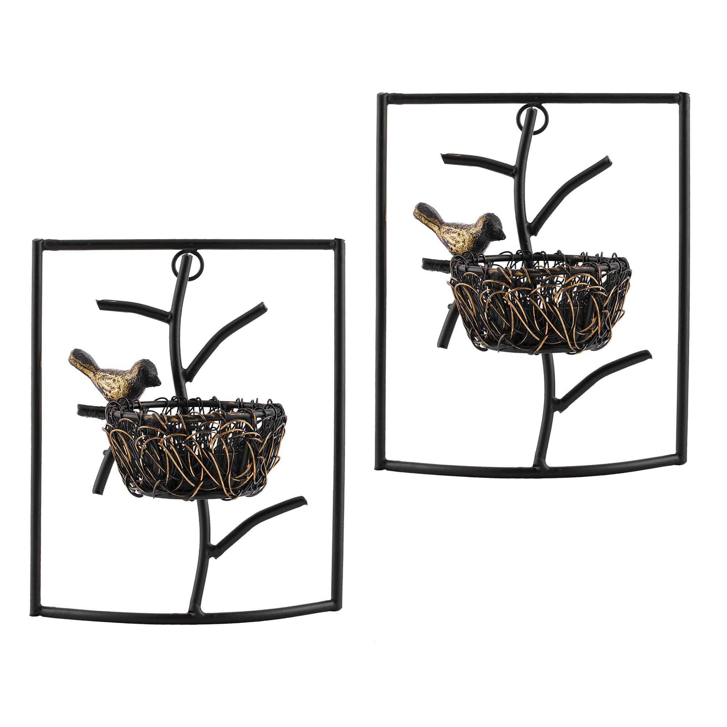 Homesake® Decorative Wall Bird with Nest Leaf Tealight Holder, Antique Metal Wall Scone Candle Holder, Wall Decoration for Living Room Bedroom
