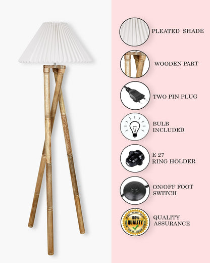 Cross-leg Wood Tripod Floor Lamp, Mid Century Standing Lamp, E27 Lamp Base, With Shade Modern Design Floor Reading Lamp for Living Room Bedroom, Study Room and Office