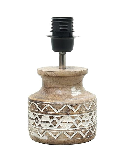 Wood Table Lamp, Modern Base Fabric Lampshade for Home Office Cafe Restaurant, Carved Pot, White Jute