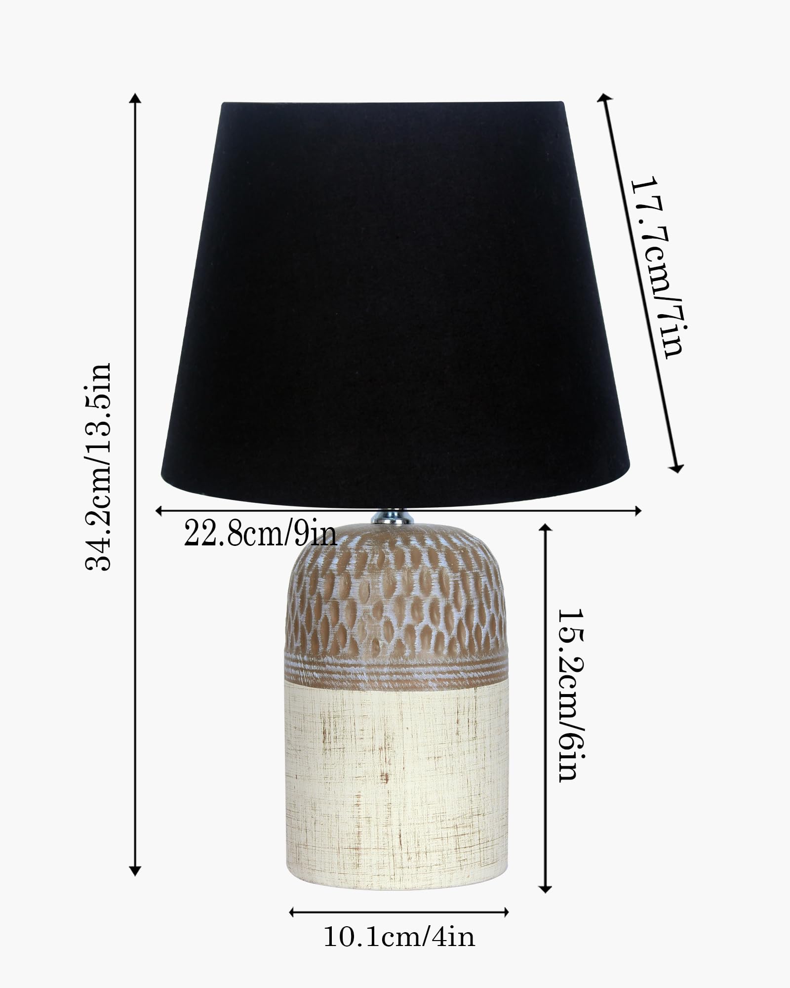 Homesake® Modern Ceramic Table Lamp with Fabric Shade, Minimal Bedside Lamp for Living Room & Bedroom, Brown Carved Honeycomb Pattern, Khadi Frill,