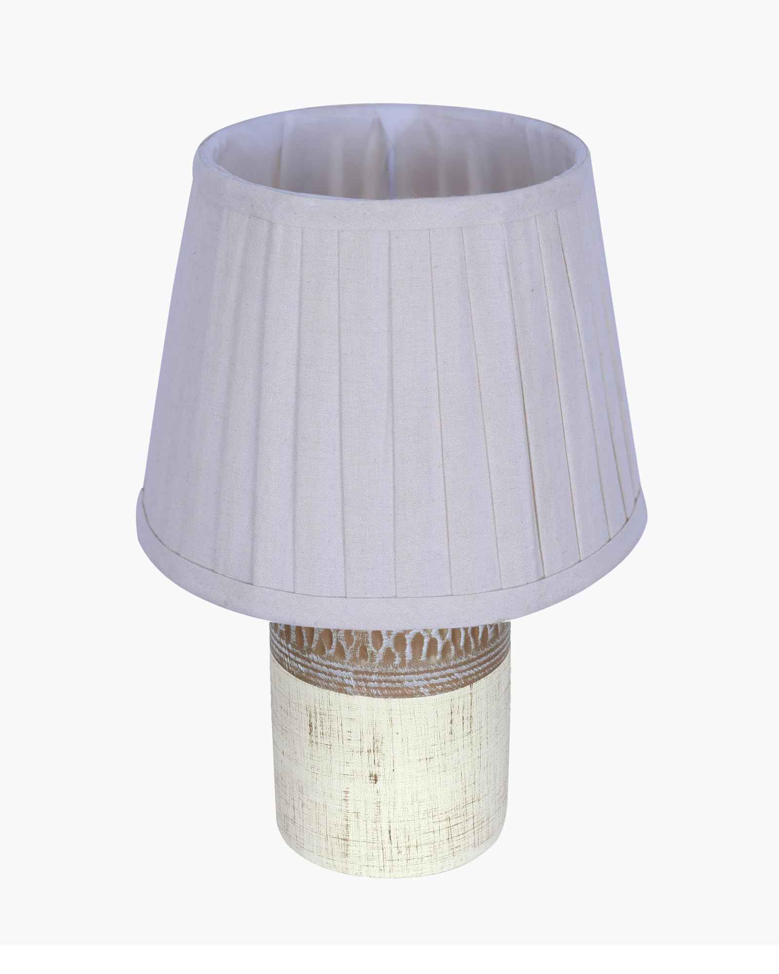 Homesake® Modern Ceramic Table Lamp with Fabric Shade, Minimal Bedside Lamp for Living Room & Bedroom, Brown Carved Honeycomb Pattern, Khadi Frill,