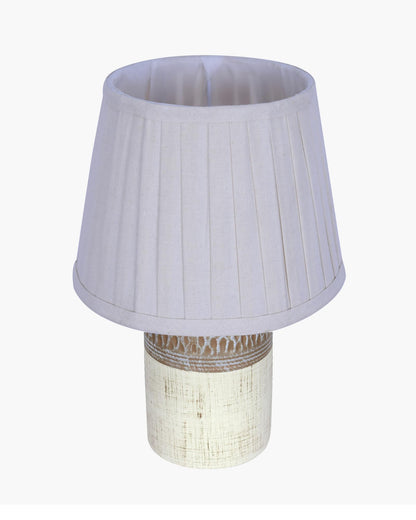 Homesake® Modern Ceramic Table Lamp with Fabric Shade, Minimal Bedside Lamp for Living Room & Bedroom, Brown Carved Honeycomb Pattern, Khadi Frill,