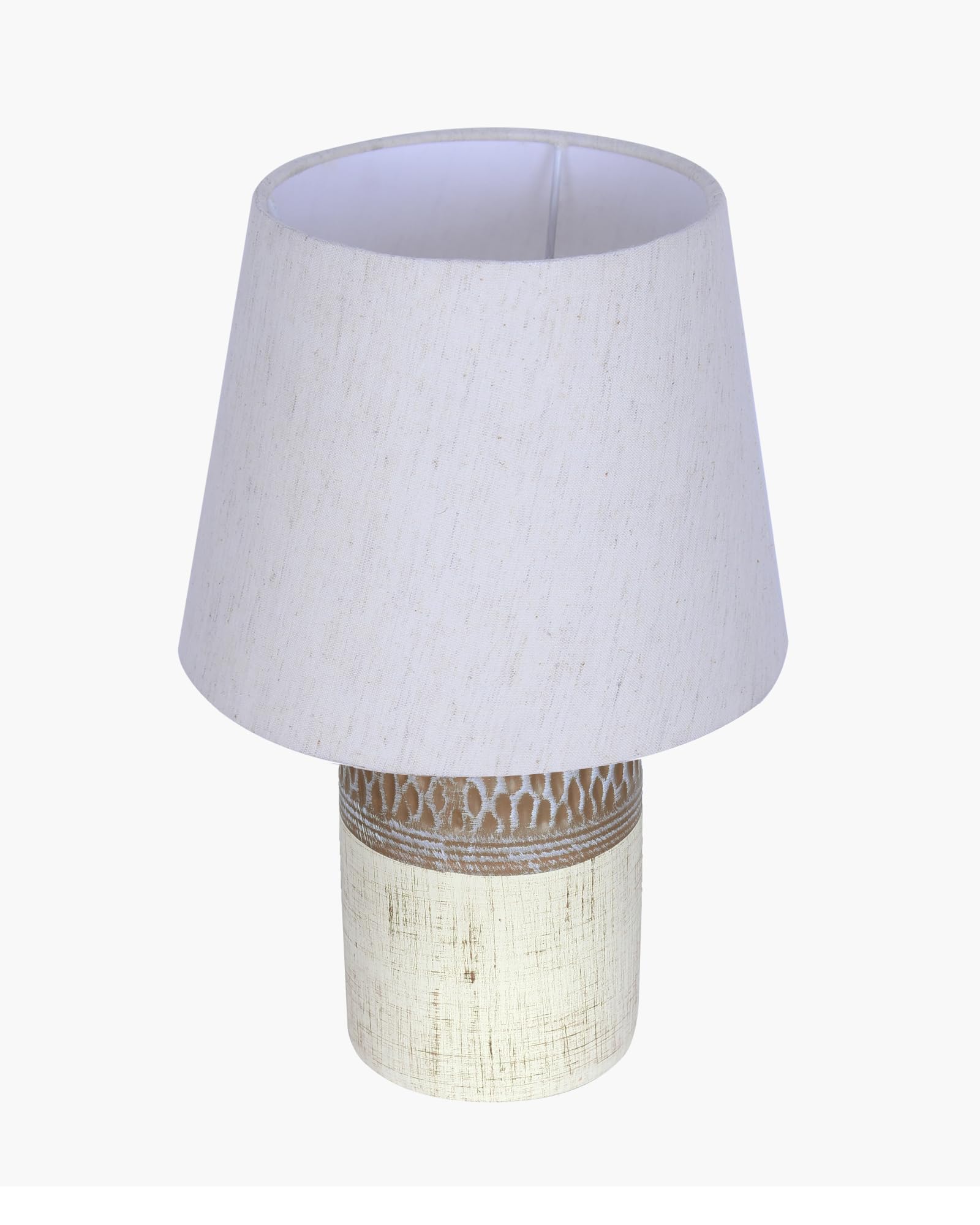 Homesake® Modern Ceramic Table Lamp with Fabric Shade, Minimal Bedside Lamp for Living Room & Bedroom, Brown Carved Honeycomb Pattern, Khadi Frill,
