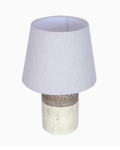 Homesake® Modern Ceramic Table Lamp with Fabric Shade, Minimal Bedside Lamp for Living Room & Bedroom, Brown Carved Honeycomb Pattern, Khadi Frill,