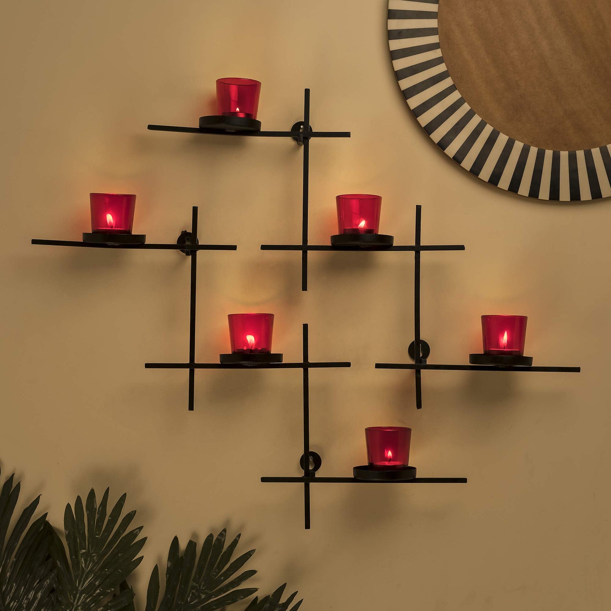 Homesake® Black Scorching Ladder with Six Votive Green, Wall Hanging Candle Tealight Holder, Set of 2