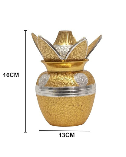 Brass Kalash Lota with Leaf with Brass Coconut for Pooja Temple, Decorative Kalash for Wedding, Brass kalasam for Gift, Pooja Items for Home, Housewarming Gift