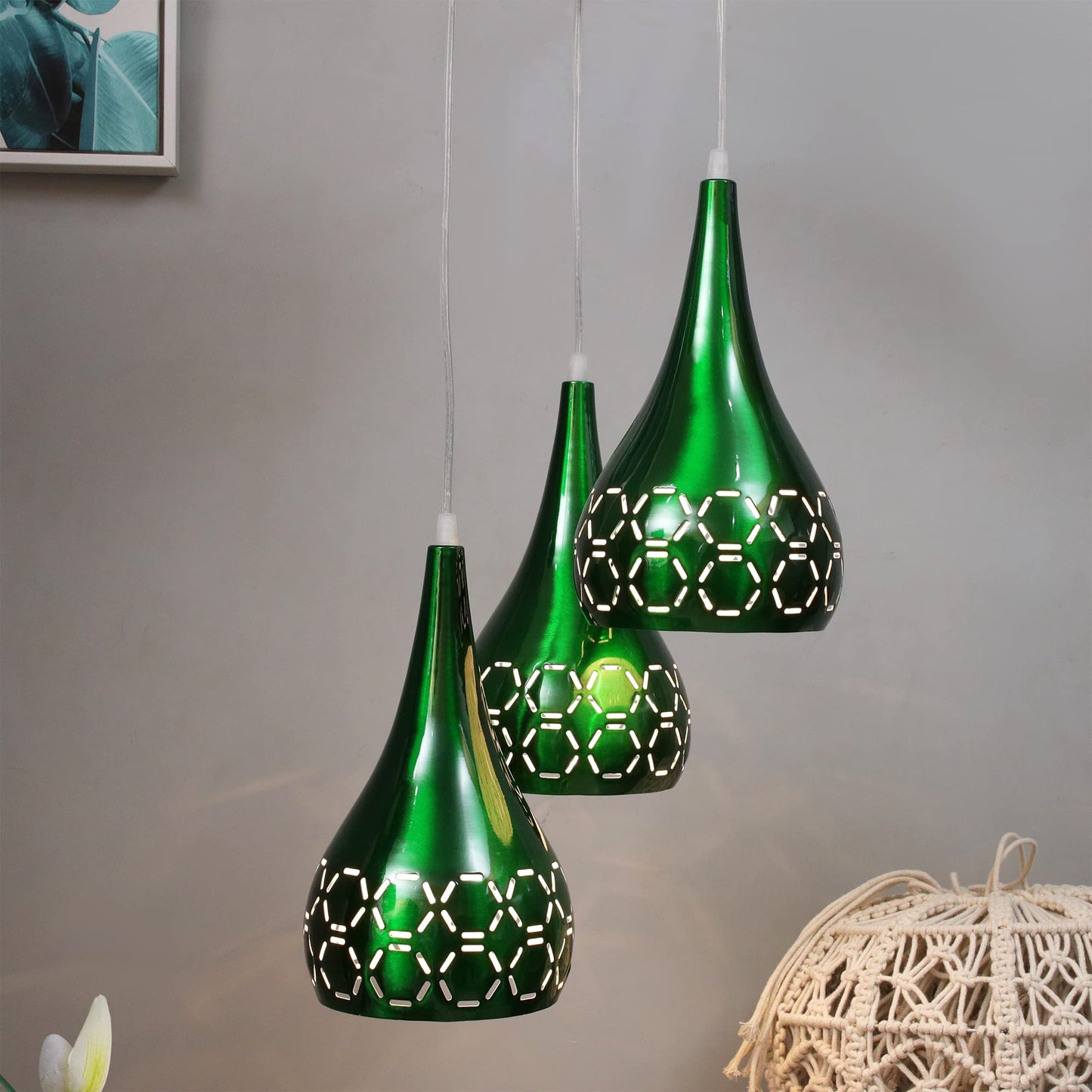 Homesake® 3-Lights Cluster With Glossy Spining Cross-Cut Hanging pendant Lamp, Ceiling Light, E27 Holder, Decorative, White, URBAN Retro, Nordic Style, LED/Filament ( 3-Lights Round)